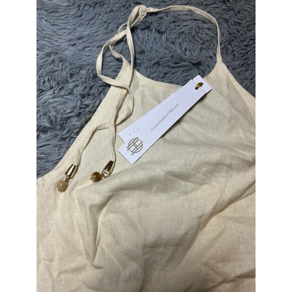HOUSE OF HARLOW 1960 Revolve ivory Linen Cropped Halter bead Tassel Tab XS NWT - Picture 3 of 5